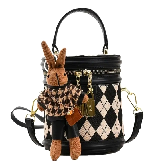 Mini Bucket Crossbody Bag Small Bag Handbag Argyle Print - Picture 1 of 5